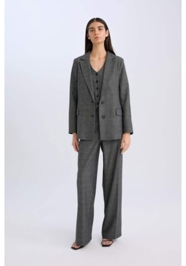 DeFacto Oversize Geniş Kalıp Düğmeli Blazer Ceket W2206AZ24AUAR63 Antrasit