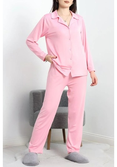 Seka Milan Düğmeli Pijama Takımı Pembe - 50728.1929. Çok Renkli