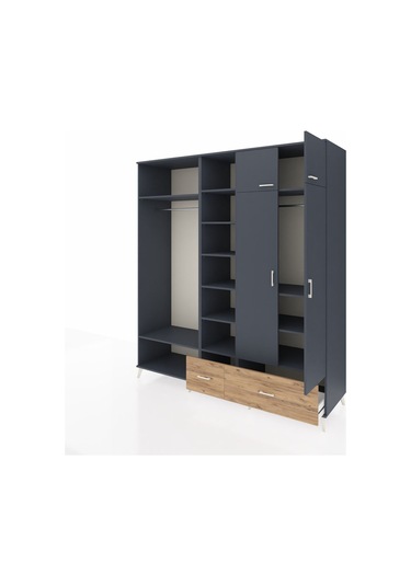 Kronos Dolap 12 Raflı 2 Çekmeceli 2 Askılı 220x59x243 Antrasit-antrasit/çam Antrasıt/atlas Çam