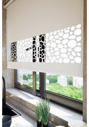 Lazer Kesim Mat Stor Perde, Lazer Kesimli Klasik Serisi, C-121001 Beyaz Renk