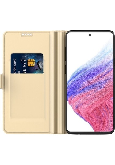 Luckysouk Samsung Galaxy Uyumlu S22 5g Pu Deri Kart Tutucu Folio Flip Case Standı Manyetik Tam Koruma Telefon Kapağı - Altın Altın Yok Havalandırma H13ra8