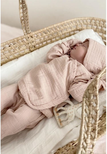 Cigit Organik Hastahane Çıkışı Bebek Takımı 0-3 Ay Pudra Pembe Pudra Pembe