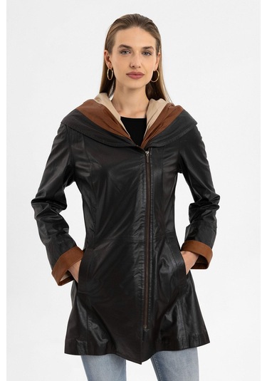 Ulia Kahve Kadın Hakiki Deri Kaban-kahverengi Kahverengi