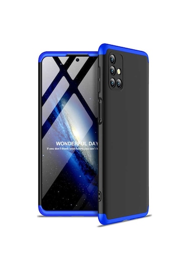 Kilifone - Samsung Uyumlu Galaxy M31s - Kılıf 3 Parçalı Parmak İzi Yapmayan Sert Ays Kapak - Siyah-mavi