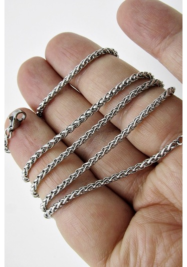 Ince Yuvarlak Erkek Çelik Kolye Zincir 2 Mm 56 Cm Eck12 Beyaz