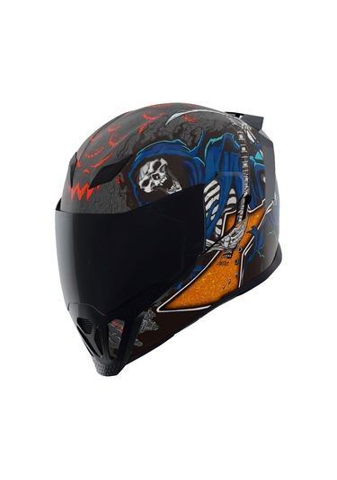 Icon Airflite Trick Or Street 4 Kapalı Motosiklet Kaskı Siyah Mavi Turuncu Kırmızı Siyah - Mavi - Kırmızı