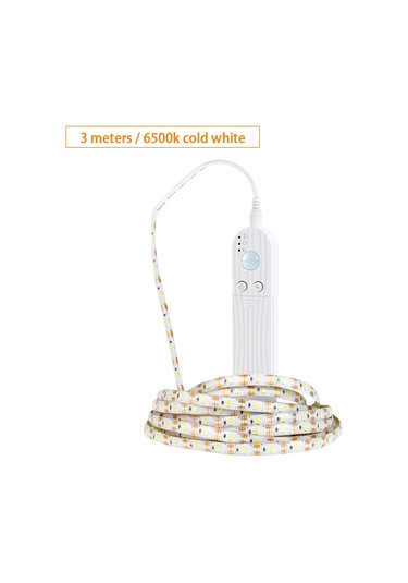 Youtek 3m Pır Hareket Sensörlü Led Işık Şeridi, 6500k Soğuk Beyaz, Ip65 Su Geçirmez, 4xaaa Pil Dahil Değil