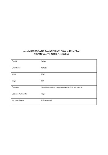 3 Kanatlı Metal Dekoratif Tavan Vantilatörü 60w Kcf287