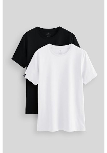 Tommylife Standart Fit Basic O Yaka 2li Paket Siyah-beyaz Erkek T-shirt - 87911 Siyah-Beyaz