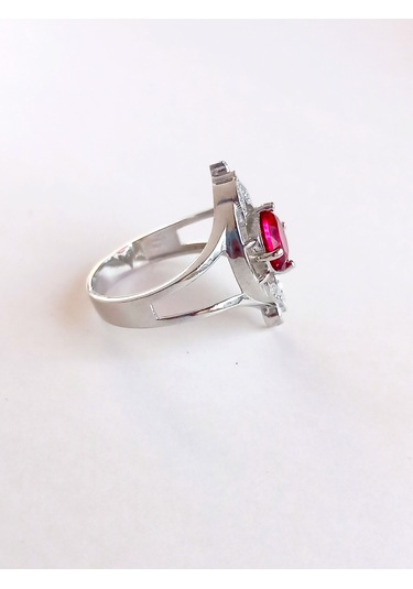 Gümüş Zirkon Taşlı Yaprak Tasarım Kadın Yüzük 18 Numara