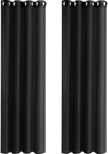 Siyah Su Geçirmez Uv Koruyucu Perde, İki Adet, 132x241 Cm, Poliester, İç/ön Cephe Uygun Siyah Siyah