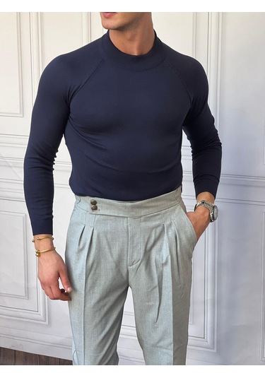 Modefendi Slimfit Kalıp Pamuklu Triko Yarım Balıkçı Triko Kazak Kahverengi