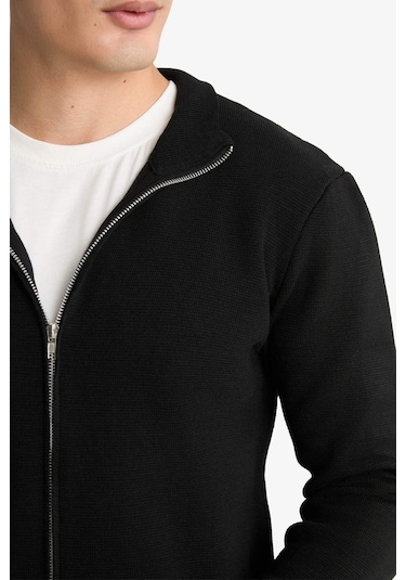 Defacto Standart Fit Dik Yaka Fermuarlı Triko Hırka C8158ax25aubk27 Siyah