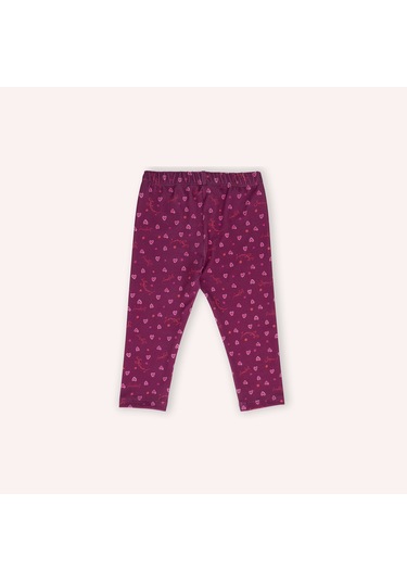 Kız Çocuk Kalp Desenli Tayt Bordo Çok Renkli