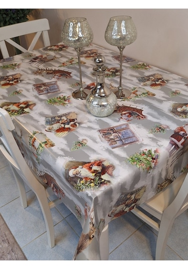 Yeni Yıl Desenli Elyaflı Pvc Masa Örtüsü Silinebilir Ve Su Geçirmez Muşamba Gri