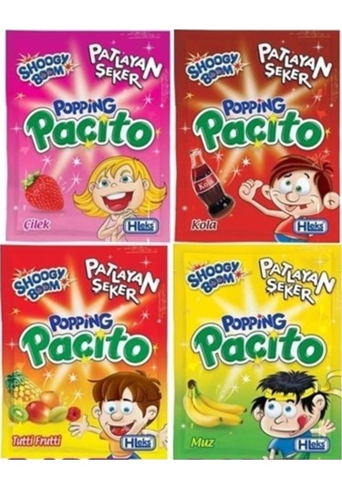Shoogy Boom Paçito Şeker 4 Çeşit Karışık Kutu 40 Adet Popios