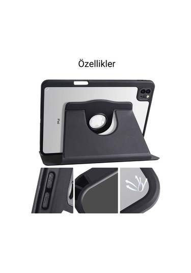 İpad 11 İnç Pro M2 3/4 Nesil Uyumlu 360 Dönebilen Yatay Dikey Stand Özellikli Pino Tablet Kılıfı Kapaklı Kılıf