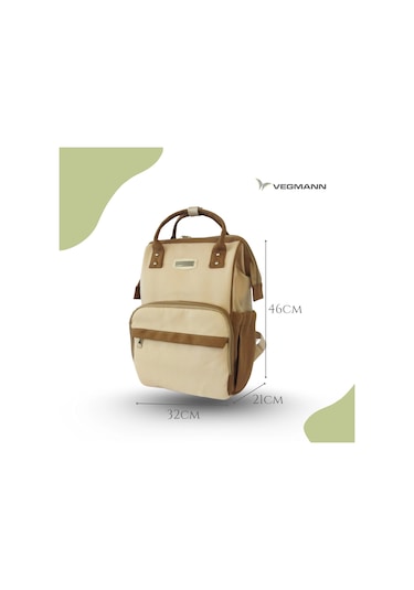 Vegmann Tender Kanvas Kumaş Anne Bebek Bakım Sırt Çantası Biberon Termos Gözlü Kahverengi-bej Kahverengi-bej Bej - Kahverengi