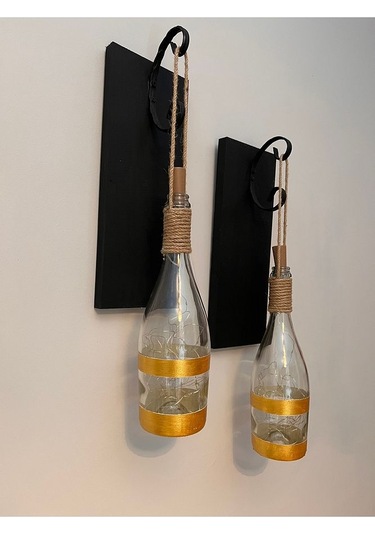Tıpa Peri Led Işıklı Siyah Ahşap Cam Şampanya Şişesi Duvar Aplik Çok Renkli