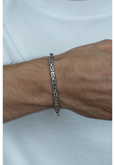 Takı Dükkanı 925 Ayar Gümüş Erkek Bileklik Kare Kral Model 3,9mm Genişlik 21cm Uzunluk msb09