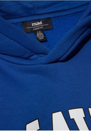 Mavi - Mavi Logo Baskılı Mavi Kapüşonlu Sweatshirt 6610110-70896 Mavi