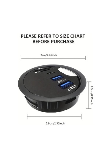 Xuweiwei Siyah Usb 3.0 Çok Portlu Genişletici Tf Usb-c Micro Sd Kart Okuyucu Tip C Veri Bağlantısı 60mm Masaüstü Montaj Pc İçin