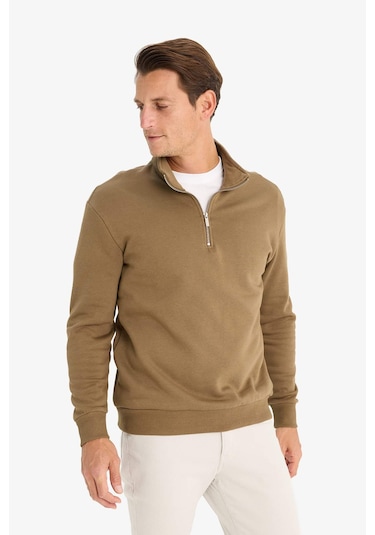 DeFacto Comfort Regular Fit Rahat Kalıp Fermuarlı Dik Yaka Basic Düz Sweatshirt X7405AZ24AUKH79