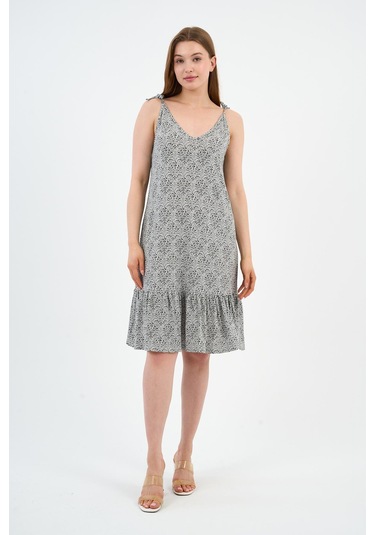 Bağlama Detaylı Askılı Volanlı Elbise B24-425-01 siyah