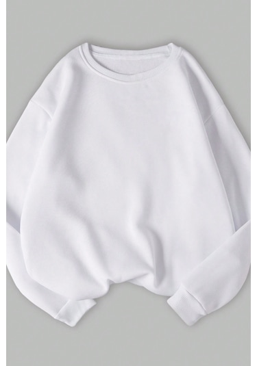 Unisex 3'lü Kahve Beyaz Siyah Bisiklet Yaka Oversize Sweatshirt Siyah Beyaz Kahve