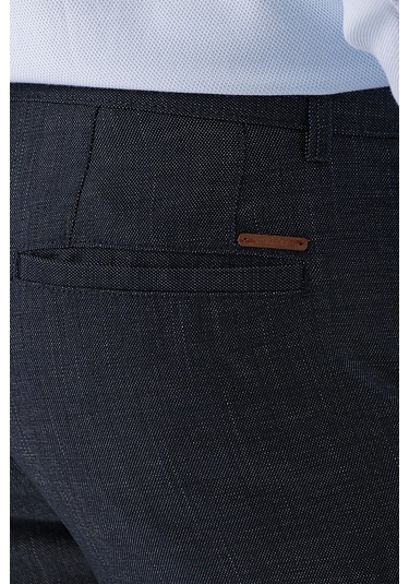 MORVEN  Erkek Lacivert Poliviskon Desenli Slim Fit  Pantolon