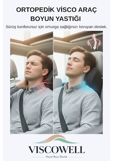 Ortopedik Visco Araç Boyun Yastığı Araç Ve Ev İçin Ergonomik Kullanım Siyah