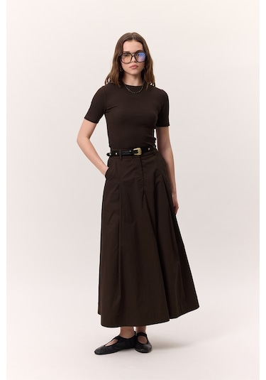 Cep Detaylı Geniş Etek Kahverengi Kahverengi