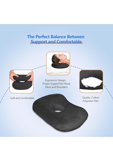 Geeksen Yan Yatakta Rahat Uyku İçin Delikli Kulak Koruma Yastığı, Yüksek Kalite Pamuklu, Gri Ve Siyah Seçenekleri Siyah
