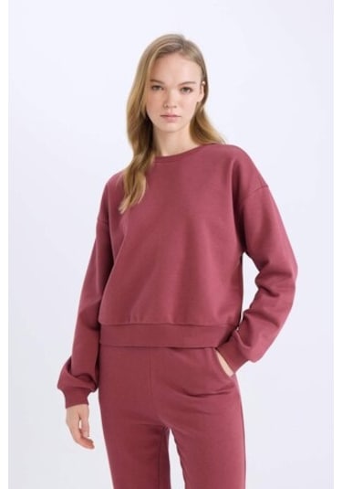 Defacto Regular Fit 2li Takım Kalın Bisiklet Yaka Sweatshirt Esnek Belli Jogger Eşofman Altı D8022axnsbr26 Bordo