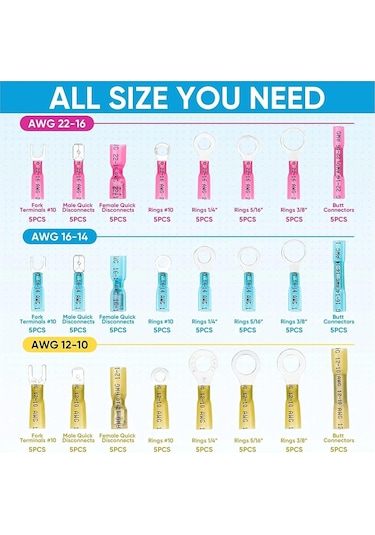 120pcs Isı Büzülme Tel Konektörleri, Otomotiv Deniz Elektriksel Terminalleri Kıvrım Konektör Halkası Çatal Kürek Ekleri