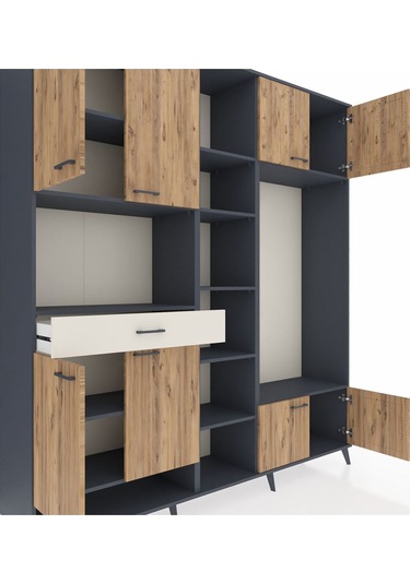 Hyperion Dolap 12 Raflı Tek Çekmeceli 8 Kapaklı 220x44x243 Antrasit-çam/aytaşı Atlas Çam/aytası
