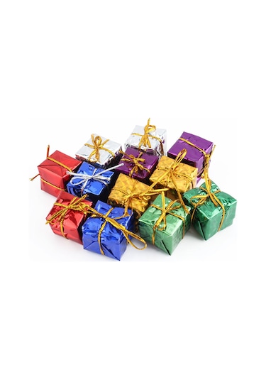 Xindoker Noel Ağaç Dekorasyonu 12'li Paket - 2.5cm Köpük Hediye Kutusu, Parlak Renkli Folyo, Ev/ofis Noel Süsleri