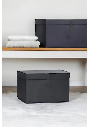 Kazak Kutu Hurç 3'lü Set, Çorap Havlu Çamaşır Kıyafet Düzenleyici Mukavva Destekli 40x30cm 3 Adet Antrasit Antrasit