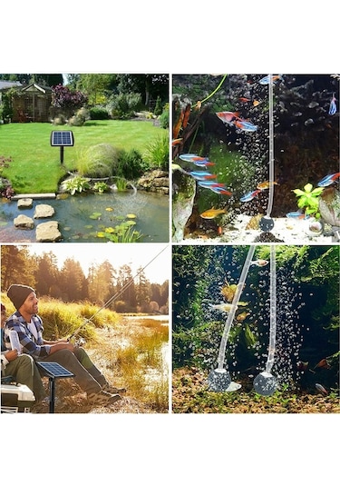 Pazly Güneş Enerjili Akvaryum Oksijen Pompası, 2 Modlu, 2200mah Pil, 8.2ft Hortum, 2 Hava Taşı