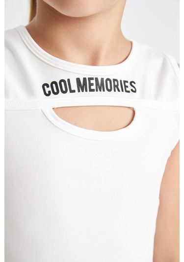 DeFacto Kız Çocuk Crop Bisiklet Yaka Baskılı Atlet D2763A824AUWT16