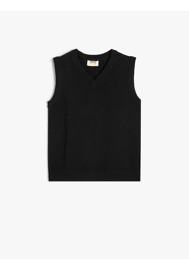 Koton Basic Okul Süveteri V Yaka Kolsuz Pamuklu Siyah 5wkb90006tt Siyah