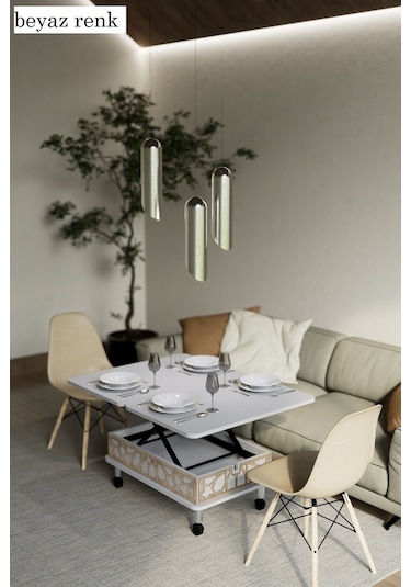 Lisa Desenli Akıllı Sehpa Tekerli Çekmeceli, Sihirli Sehpa