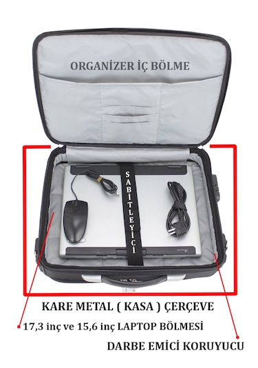 17.3" Çelik Kasalı Laptop Evrak Notebook Bilgisayar Çantası Siyah