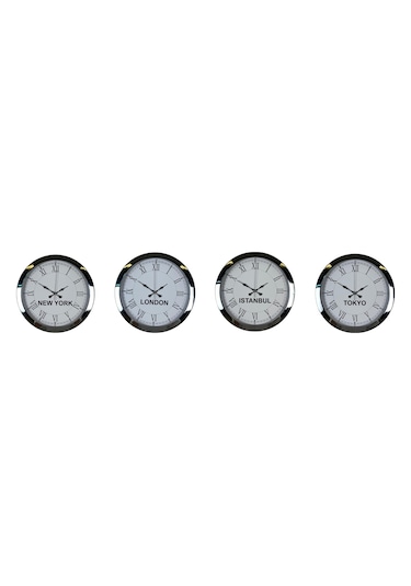 Royal Krom 4 Lü 36 Cm Metal Dünya Duvar Saatleri Sarı
