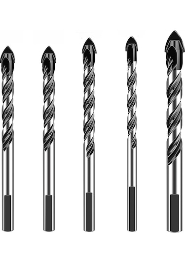 Yunboo Carbide Uçlu 5'li Matkap Ucu Seti: 6/6/8/10/12mm, Fesleğen Tipi, Cam/çini/beton Delme, Toz Temizleme, Kararlı Tutuş