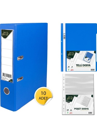 Gen-Of Geniş Mavi Klasör 10 Lu Telli Dosya Mavi 50 Li Poşet Dosya