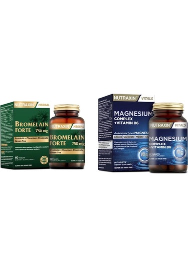 Nutraxin Bromelain Forte 750 Mg 60 Tablet + Nutraxin Magnesium Complex Vitamin B6 60 Tablet