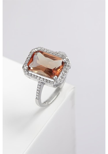 Dikdörtgen Zultanit Taşlı Rodyumlu 925 Ayar Gümüş Bayan Yüzük -7978