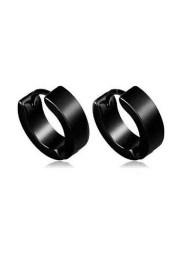 Siyah Erkek Halka Küpe 14 Mm 1 Çift Paslanmaz Çelik