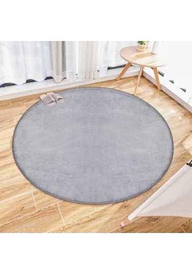 Yuvarlak Comfort Puffy Overloklu Gri Peluş Halı